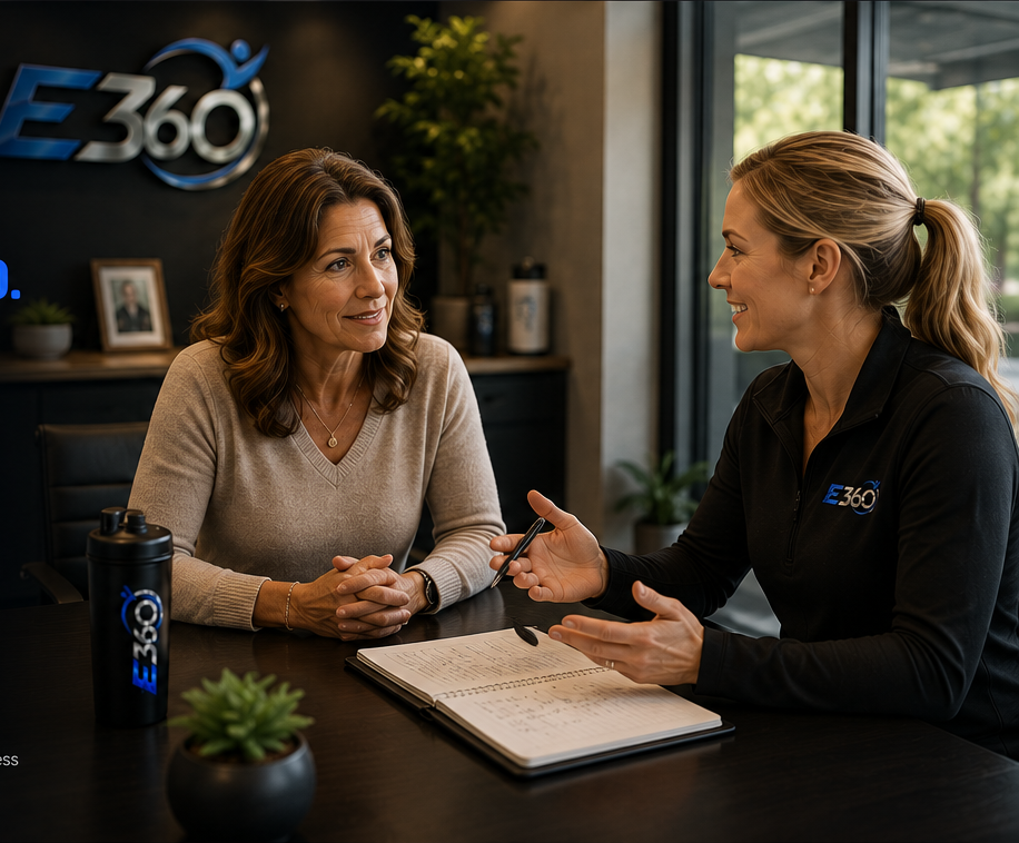 An Elevate 360 wellness coach in conversation with a client